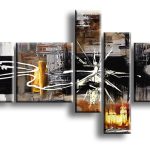 Witte Explosie, handgeschilderd olieverfschilderij met abstracte lijnenexplosie