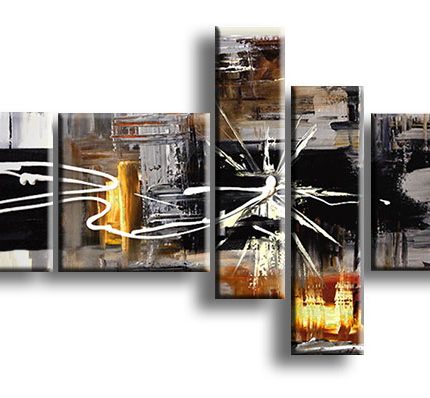 Witte Explosie, handgeschilderd olieverfschilderij met abstracte lijnenexplosie