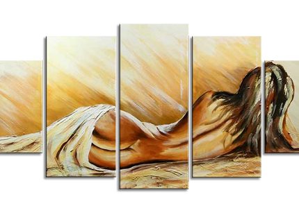 Vrouw in Goud, handgeschilderd olieverfschilderij met liggende vrouw