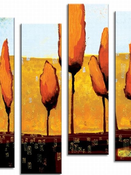 Herfstbomen in Warme Tinten, handgeschilderd olieverfschilderij met herfstbomen