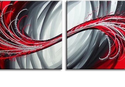 Rode Vleugelslag, handgeschilderd olieverfschilderij met abstracte rode beweging