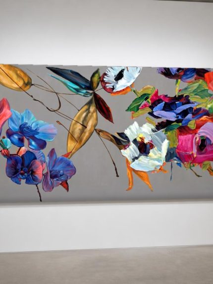 Orchideeën en Bloementuil in Bloei, Bloemen & Stilleven schilderij aan de muur in interieur