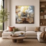 Witte Pioen in Close-up, Bloemen & Stilleven schilderij aan de muur in interieur