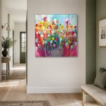 Wilde Veldbloemen in Vrolijke Kleuren, Bloemen & Stilleven schilderij aan de muur in interieur