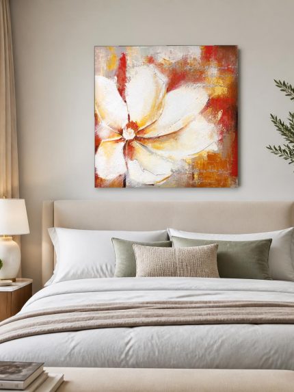 Witte Magnolia in Amber, Bloemen & Stilleven schilderij aan de muur in interieur