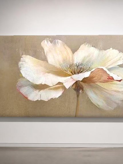 Witte Klaproos in Close-up, Bloemen & Stilleven schilderij aan de muur in interieur