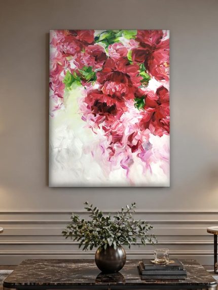 Rode Pioenen in Bloei, Bloemen & Stilleven schilderij aan de muur in interieur