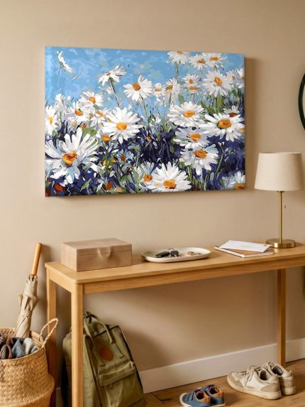 Margrieten in Bloei, Bloemen & Stilleven schilderij aan de muur in interieur