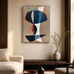 Gestapelde Vormen in Oker, Abstract & Modern schilderij aan de muur in interieur