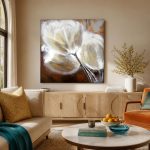 Witte Tulpen in Close-up, Bloemen & Stilleven schilderij aan de muur in interieur