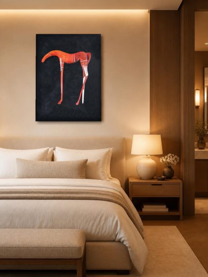 Vuurrood Strijdros, Dieren schilderij aan de muur in interieur