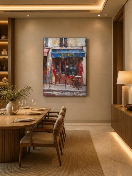 Café Derna in Parijs, Steden & Skylines schilderij aan de muur in interieur