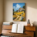 Pad naar de Rieten Cottage, Natuur & Landschap schilderij aan de muur in interieur