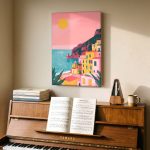 Amalfikust in Roze Zonlicht, Natuur & Landschap schilderij aan de muur in interieur