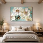 Witte Anemonen in Bloei, Bloemen & Stilleven schilderij aan de muur in interieur
