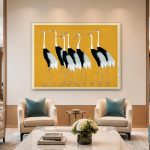 Kraanvogels (naar Kamisaka Sekka), Dieren schilderij aan de muur in interieur