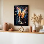 Bruisende Champagne Toost, Bloemen & Stilleven schilderij aan de muur in interieur