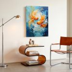 Koikarpers in Wervelend Water, Dieren schilderij aan de muur in interieur