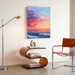 Gloeiende Horizon boven Zee, Natuur & Landschap schilderij aan de muur in interieur