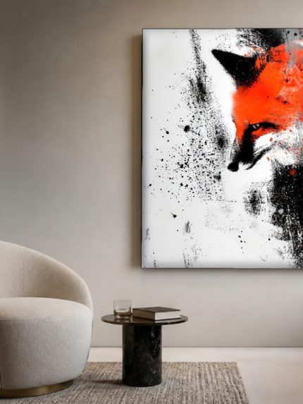 Vos in vuurrood profiel, Dieren schilderij aan de muur in interieur