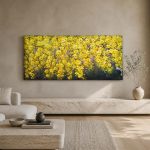 Goudgele Bloesemtak, Bloemen & Stilleven schilderij aan de muur in interieur