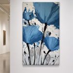 Blauwe klaprozen in impasto, Bloemen & Stilleven schilderij aan de muur in interieur