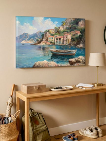 Kleurrijke Baai aan de Amalfikust, Natuur & Landschap schilderij aan de muur in interieur