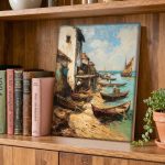 Vissershaven in Zonlicht, Natuur & Landschap schilderij aan de muur in interieur
