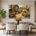 Mediterrane Marktdag, Steden & Skylines schilderij aan de muur in interieur