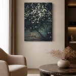 Witte rozen tegen oude muur, Bloemen & Stilleven schilderij aan de muur in interieur