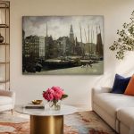Damrak in Amsterdam (naar Breitner), Steden & Skylines schilderij aan de muur in interieur