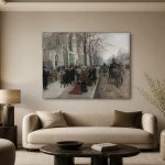 Parijse Straatscene (naar Jean Béraud), Steden & Skylines schilderij aan de muur in interieur