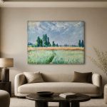 Korenveld met populieren (naar Monet), Natuur & Landschap schilderij aan de muur in interieur