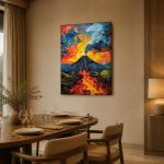Vulkaan in vuur, Natuur & Landschap schilderij aan de muur in interieur