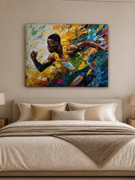 Sprintende Hardloper, Mensen & Portretten schilderij aan de muur in interieur