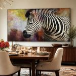 Zebra in warme kleurwolk, Dieren schilderij aan de muur in interieur