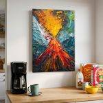 Vulkaan in Vuur en Vlam, Natuur & Landschap schilderij aan de muur in interieur
