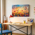 Klaprozenveld in Avondgloed, Bloemen & Stilleven schilderij aan de muur in interieur