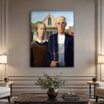 American Gothic (naar Grant Wood), Mensen & Portretten schilderij aan de muur in interieur