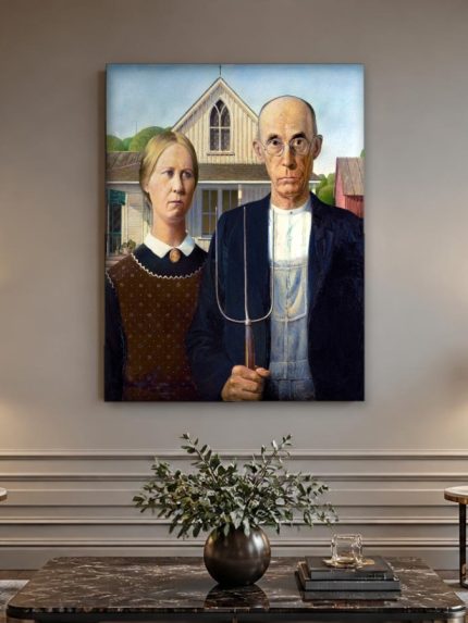 American Gothic (naar Grant Wood), Mensen & Portretten schilderij aan de muur in interieur