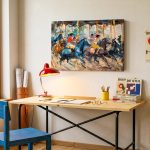 Draaimolenpaarden in Beweging, Dieren schilderij aan de muur in interieur