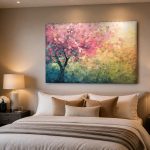Roze bloesemboom in zacht licht, Bloemen & Stilleven schilderij aan de muur in interieur