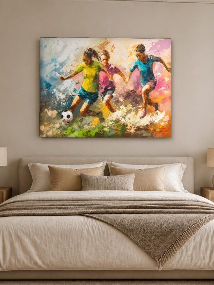 Voetballende Kinderen in Volle Actie, Mensen & Portretten schilderij aan de muur in interieur