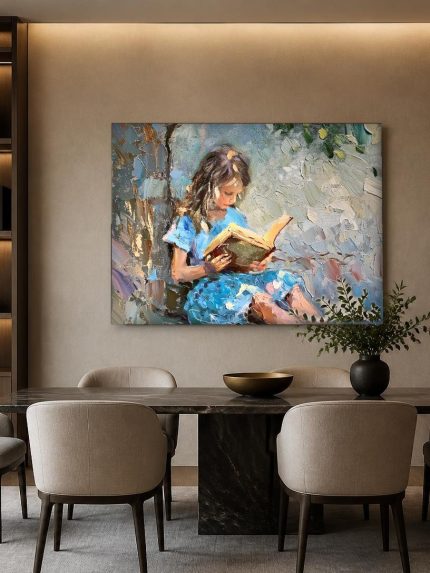 Meisje met een Boek, Mensen & Portretten schilderij aan de muur in interieur