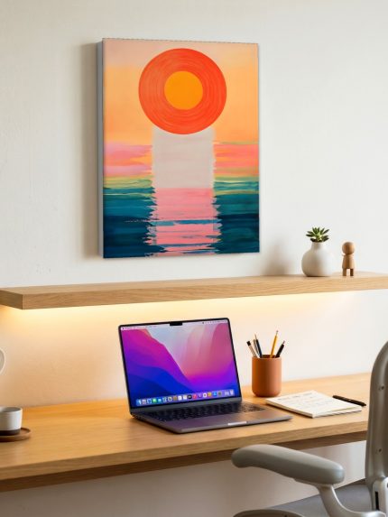 Stralende Zon boven Zee, Natuur & Landschap schilderij aan de muur in interieur