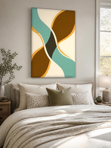 Golvend Spel in Terracotta, Abstract & Modern schilderij aan de muur in interieur