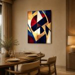 Goud en Vermiljoen, Abstract & Modern schilderij aan de muur in interieur