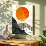Oranje Cirkel Boven Golvende Horizon, Abstract & Modern schilderij aan de muur in interieur