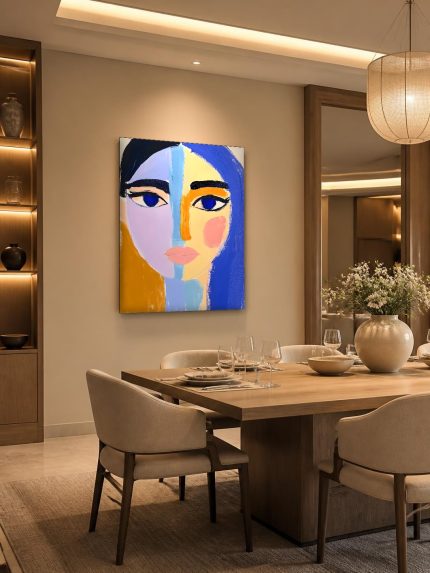 Vrouwengezicht in Kleurvlakken, Mensen & Portretten schilderij aan de muur in interieur