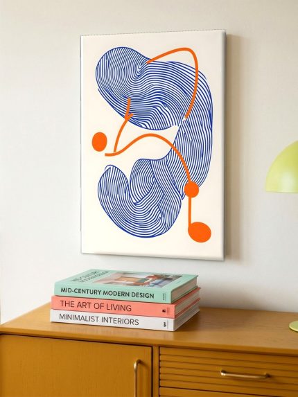 Blauwe Windingen, Abstract & Modern schilderij aan de muur in interieur